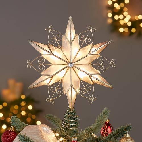 Kurt Adler 10-Light 6-Point Capiz Star Treetop with Scroll Design - Image 2