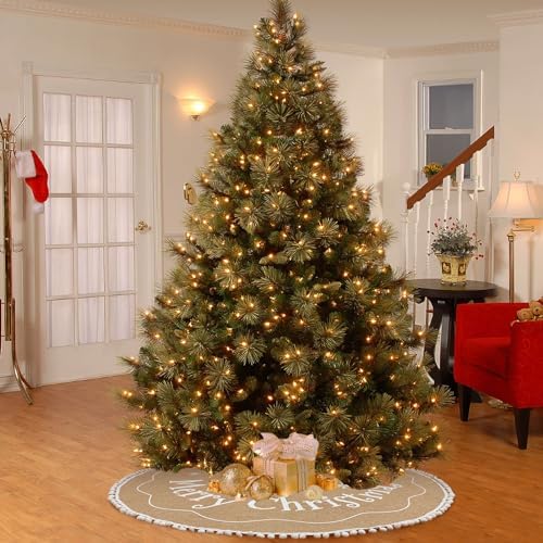 AerWo Christmas Tree Skirt 48 Inches, Burlap Tree Skirt Printed with White Snowflake and Merry Christmas Decor, Brown Tree Skirt for Christmas Decorations New Year Holiday Party Supply Indoor Outdoor - Image 6