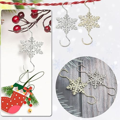 Ornament Hooks for Hanging Decorations, 20 PCS Gold Snowflake S-shaped Hangers - Swirl Christmas Tree Hangers with Crystal Beaded Tips for Small Ornaments - Image 2