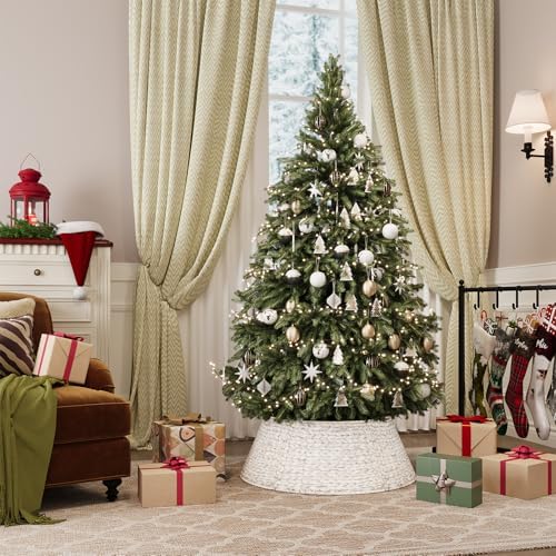 ELYKEN 28-Inch Woven Rattan Christmas Tree Collar, Stylish Hyacinth 5-Piece Tree Skirt for Artificial Trees, Wicker Tree Base Cover with Cord Cut-Out for Home Decor, Living Room Display, White Wash - Image 2