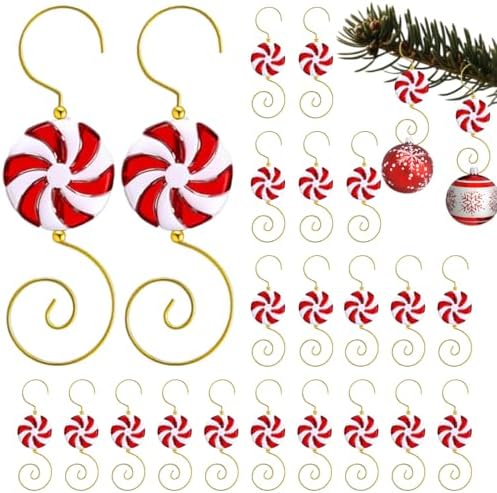 20 Pcs Christmas Ornament Hooks Metal Candy Cane Swirl Hangers with Red White Striped Design for Tree Decorations Holiday Party Hanging Decor Supplies by Unknown