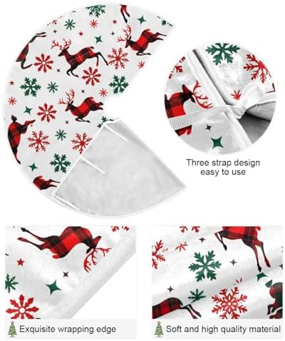 Red Elk Reindeer Snowflake Christmas Tree Skirt Large Xmas Tree Skirts Decorations 48 in Burlap Tree Mat Cover for 4 ft Trees Holiday Party - Image 3