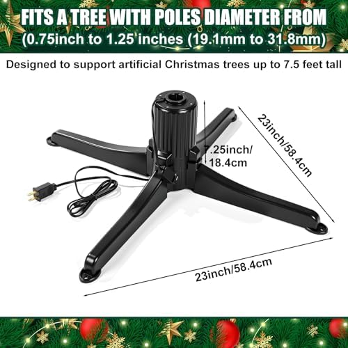 Hortsun 360-degree Rotating Christmas Tree Stand with 30' Reversible Mat for Tree up to 7.5ft, Spinning Christmas Trees Stand with 2 Settings Trunk Diameter and One Built-in Electrical Outlet - Image 2