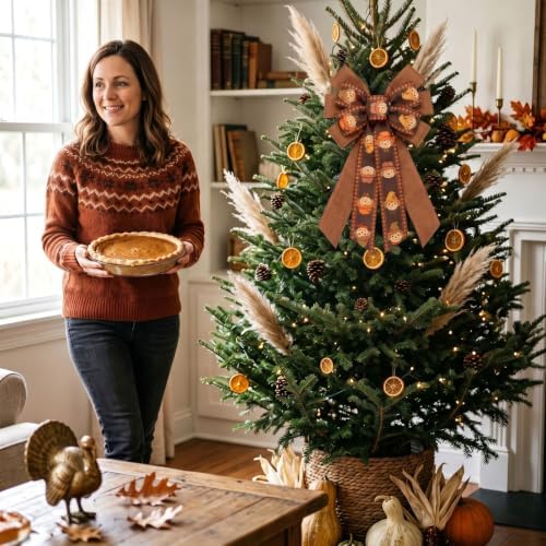 Large Thanksgiving Fall Wreath Bow, Orange Scarecrow Tree Topper Bows - Image 4
