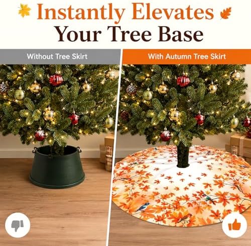 Fall Maple Leaves Christmas Tree Skirt 48 Inch Autumn Tree Skirt Xmas Tree Mat Decorations for Home Holiday Party Indoor Outdoor Decor - Image 5