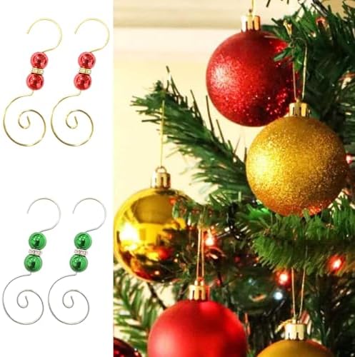 20 Pcs Ornament Hooks Metal Christmas Tree Red Green Ball Rhinestone S-Shaped Hangers Swirl Holiday Decorations - Image 4