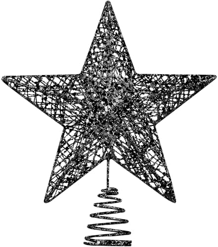 URATOT Glittered Christmas Tree Topper Metal Christmas Treetop Hallow Wire Star Topper for Christmas Home Decoration (8 inches, Black) by URATOT