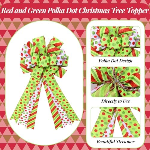 Zomiboo 31.5 Inch Christmas Tree Skirt Topper Bow Ribbon Set, Polka Dots - Image 3