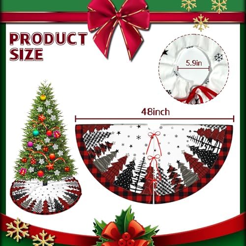 Christmas Tree Skirt 48 Inch Red and Black Buffalo Plaid Tree Skirt Winter Xmas Tree Mat Decorations for Home Holiday Party Indoor Outdoor Decor - Image 3