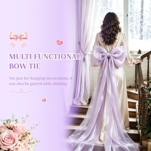 Big Satin Bow Coquette Room Decor, 16x79 Inch Large Christmas Bows for Birthday Decorations, Christmas Tree Topper, Girl Room Decor, Bachelorette, Wedding, Baby Shower, Front Door, Wreath (Purple) - Image 4