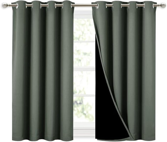 NICETOWN Dark Mallard 100% Blackout Curtains 45 inches Long, 2 Thick Layers Completely Blackout Window Treatment Thermal Insulated Lined Drapes for Small Window (1 Pair, 52 inches Width Each Panel)
