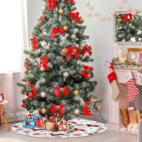 Red Elk Reindeer Snowflake Christmas Tree Skirt Large Xmas Tree Skirts Decorations 48 in Burlap Tree Mat Cover for 4 ft Trees Holiday Party - Image 6