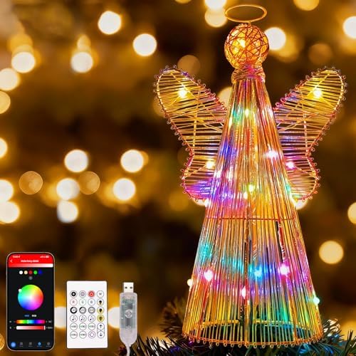 12" Smart Christmas Tree Star, Angel Tree Topper Star, 80 Lighting Modes, Multicolor Flash/Solid, App & Remote Control, Music Sync, DIY Colors, USB Powered for Xmas Holiday Decor - Image 2