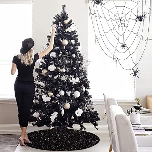 MODFUNS Glitter Christmas Tree Skirt Small Black Sequin Tree Skirt 21 Inch Mini Halloween Tree Skirt Sparkle Xmas Tree Base Bling Halloween Christmas Tree Skirt Collar for All Season Party Decor - Image 6