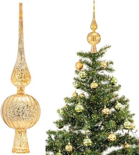 Gejoy 12" Mercury Glass Christmas Tree Topper,Classic,Golden by Unknown