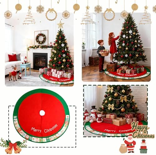 48in Christmas Tree Mat for Under Tree,Red Christmas Tree Skirt Decorations,Rustic Xmas Tree Mat Decorations for Winter New Year Holiday Party Decor Indoor Outdoor - Image 6