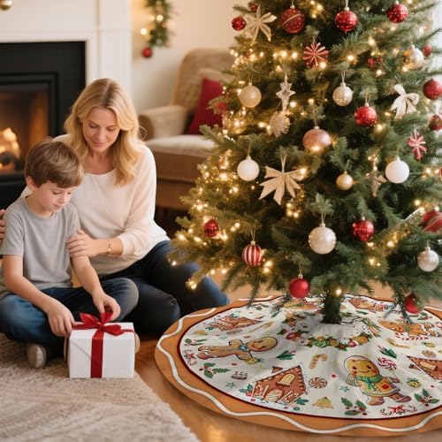 Gingerbread Christmas Tree Skirt Beige Decorations Christmas Gingerbread Tree Ornaments Holiday Party House Decor Xmas Trees Mat 36 inches - Image 5