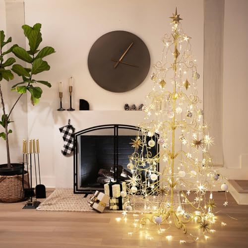 Barton 6.4ft Wrought Iron Ornament Display Christmas Hooks for Ornaments Small Craft Items Tree Easy Assembly and Stand - Gold by Barton