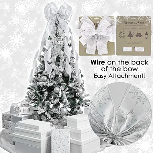 MEEDEE White Glitter Christmas Bows - 12" Wide Velvet Bows for Christmas Tree (1 Pack) - Image 4