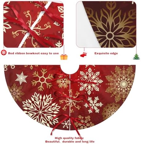 48 Inch Snowflakes Christmas Tree Skirt Red White and Gold Trees Skirt Winter Holiday Xmas Trees Skirts Mat Decor for New Year Festive Farmhouse Party Decorations - Image 5
