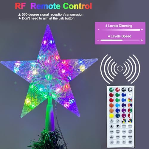 Christmas Tree Topper Star 9.0" LED Lighted Star Tree Top w/Remote Control, 128 Light Modes, Color Changing, Dimmable, Timer, USB Plug in, Wire 16.4Ft Treetop for Xmas Holiday Party Gift Decorations - Image 4