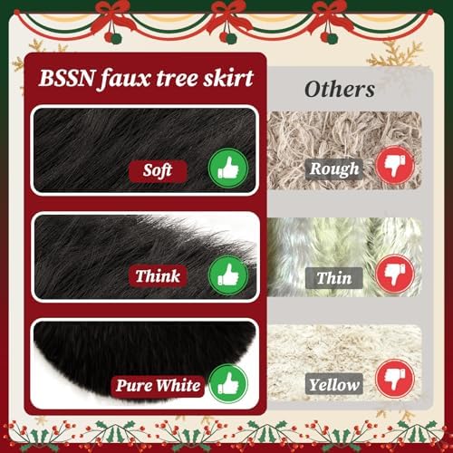60 Inch Black Faux Fur Christmas Tree Skirt Plush Xmas Tree Base Cover - Image 3
