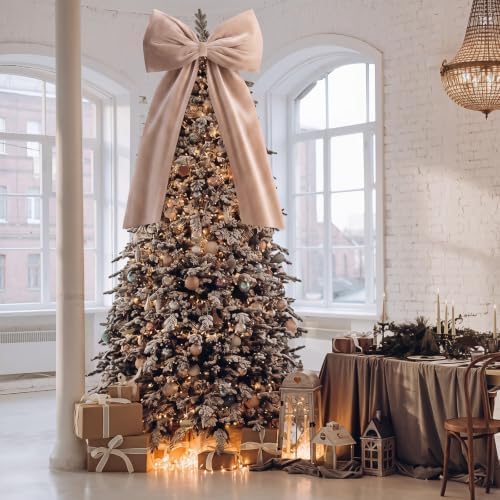 Knitgrip Extra Large Velvet Christmas Tree Topper Bow, Champagne, 47 Inch - Image 5