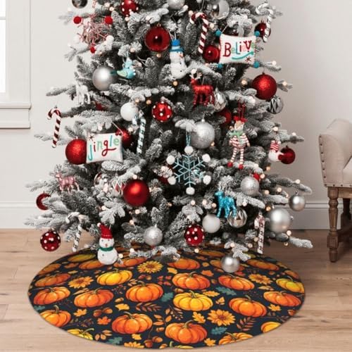 Fall Tree Skirt 30" Pumpkin Tree Mat Halloween Tree Topper Christmas Skirt - Image 2