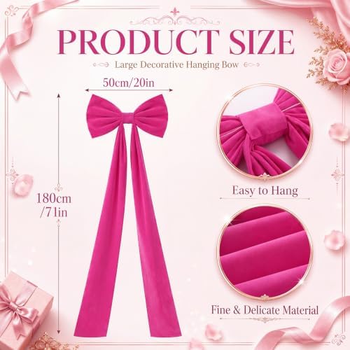 Knitgrip 20 x 71 Inches 1 Pack Christmas Extra Large Velvet Bows Christmas Tree Topper Bow Decor Giant Xmas Front Door Bows with Long Streamers for Home Wreath Wall Backdrop Party (Rose Red) - Image 2