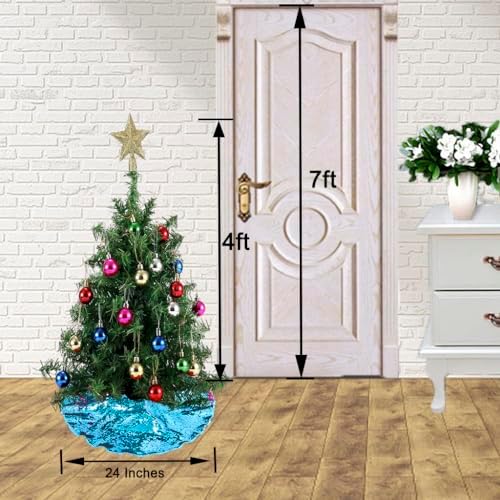 Christmas Tree Skirt 24 Inches Turquoise to Hot Pink Mermaid Sequin Tree Skirts 24 Inches Small Round Tree Skirt for 1.5ft Xmas Trees Indoor or Outdoor - Image 4
