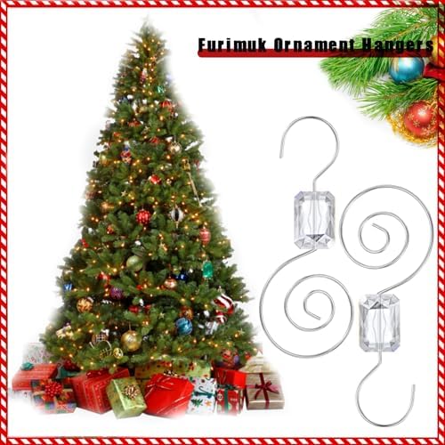 Furimuk 24 Pack Christmas Ornament Hooks Clear Beaded Hangers Decorative Silver Wire S-Hook with Lobster Claws for Holiday Home Xmas Party Tree Decoration - Image 4