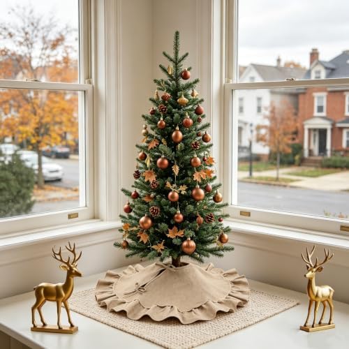 yuboo 24 Inch Burlap Tree Skirt for 2-3 Ft Tabletop Trees - Image 3