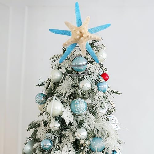 Soulchen Christmas Starfish Tree Topper Coastal Christmas Tree Decor 8.3 Inch Beach Starfish Treetop Decoration Blue and White Coastal Xmas Treetop Ornament for Sea Beach Themed Xmas Home Decor - Image 3