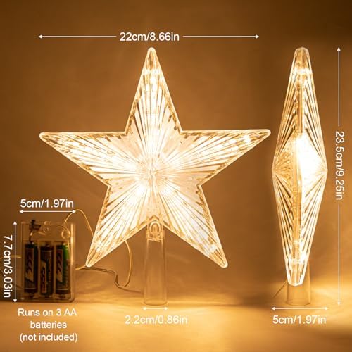 LAWOHO Christmas Tree Topper Warm White Light Star for Christmas Decorations, TreeStar Topper Great for Normal Size Tree, Battery Powered(Not Included), 8.7 Inch - Image 4