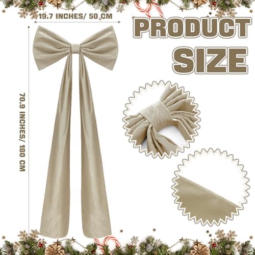 Knitgrip 1 Pack 20x71 in Christmas Large Velvet Bows, Khaki - Image 2