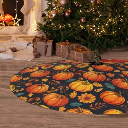 Fall Tree Skirt 30" Pumpkin Tree Mat Halloween Tree Topper Christmas Skirt - Image 3