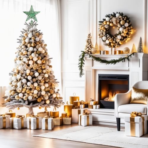 Bememo 8 Inches Glitter Star Christmas Tree Topper Shimmery,Gold, Green - Image 6