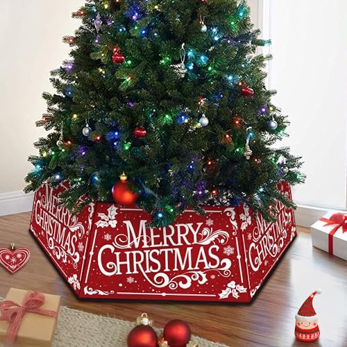 Christmas Tree Collar, Square Christmas Tree Ring, Red Merry Christmas Tree Skirt Foldable Hexagon Xmas Tree Skirt, Snowflake Decorations for Holiday Home Party Indoor, 31 inch - Image 5
