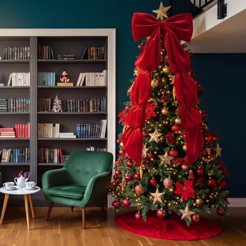 Knitgrip Extra Large Velvet Christmas Tree Topper Bow, Red, 71 Inch - Image 5