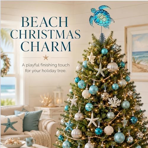 Soulchen Christmas Beach Tree Topper Metal Blue Sea Turtle Treetop Topper - Image 4