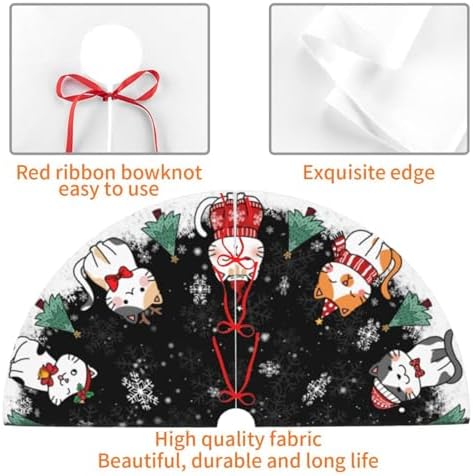 Christmas Cat Christmas Tree Skirt - Plush Polyester Mat Resistant with 3 Red Ties for Xmas, Halloween Decorations, Party Decor 36" - Image 4