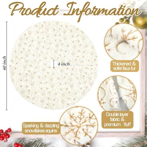 Libima Faux Fur Christmas Tree Skirt, White, 60 Inch - Image 3