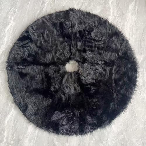 48 Inch Christmas Tree Skirt - Fluffy Faux Fur Black Tree Skirt, Black Plush Xmas Holiday Decor for Parties, Small Round Tree Skirt - Image 5