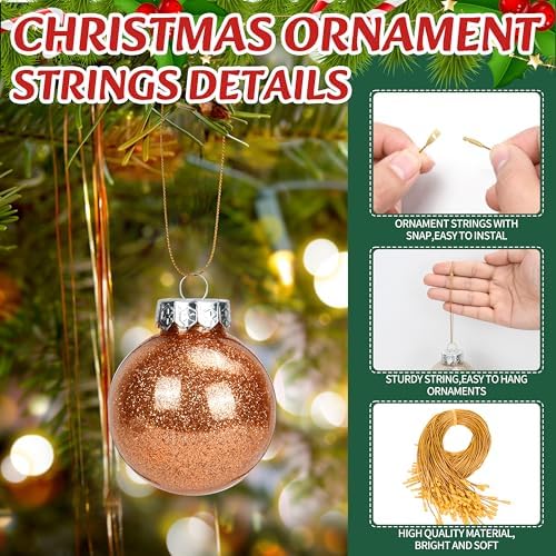 Palonu 240 Pcs Christmas Ornament Hooks, Ornament Hangers with Snap Ornament String for Christmas Tree Holiday Party Hanging Ribbon Decorations Ropes Easy and Fast Locking(Gold) - Image 3