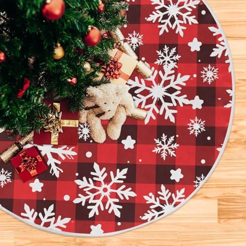 Snowflakes Checkered Plaid Christmas Tree Skirt Small Xmas Tree Skirts Decorations 36 in Burlap Tree Mat Cover for 4 ft Trees Holiday Party - Image 5