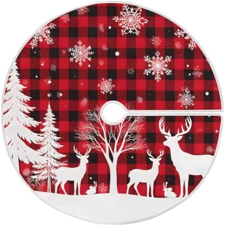 Christmas Tree Skirt Deer Buffalo Plaid Small Xmas Tree Skirts Decorations 36 inch Burlap Tree Mat Cover for 4 ft Trees Holiday Party by BOENLE-WELCOMEYOURCOMING