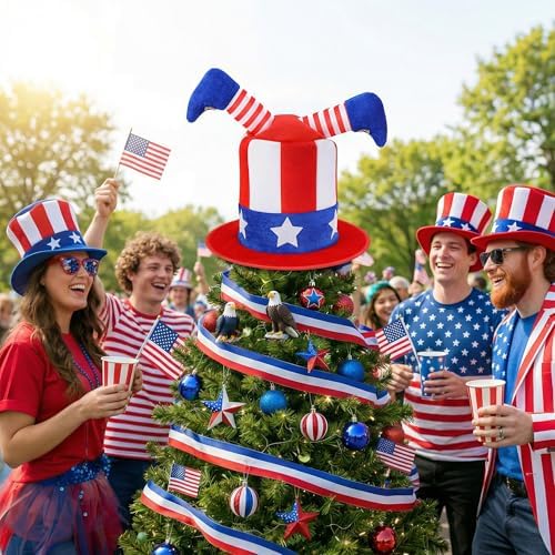 codree 4th of July Patriotic Tree Topper Hat, Independence Day Elf Top Hat Trees Decoration, Red White Blue Velvet Hat Tree Topper for Memorial Day 250th Anniversary Home Party Decor - Image 6