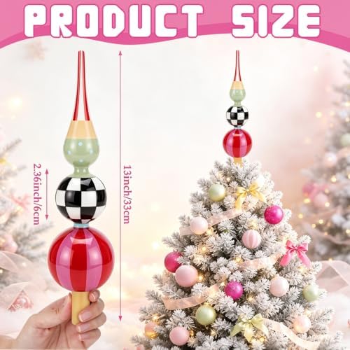 Roowest 13 Inch Candy Whimsical Glass Christmas Tree Topper, 3-Tier Finial - Image 2