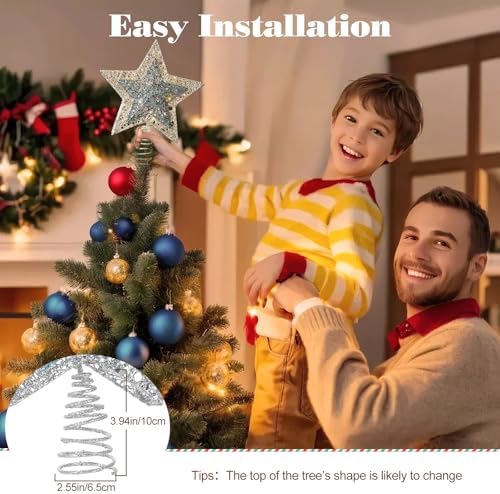 Lewondr Lighted Christmas Star Tree Topper with Remote & Timer, Blue&Silver - Image 5