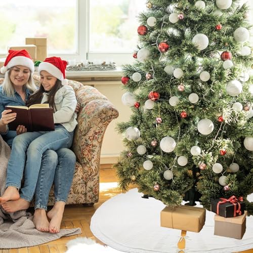 72 Inch Christmas Knitted Tree Skirt Giant White Chunky Xmas Tree Skirt Extra Large Braided Cable Knit Rustic Farmhouse Xmas Ornaments for Home Merry Christmas Holiday Winter Party Decoration - Image 5